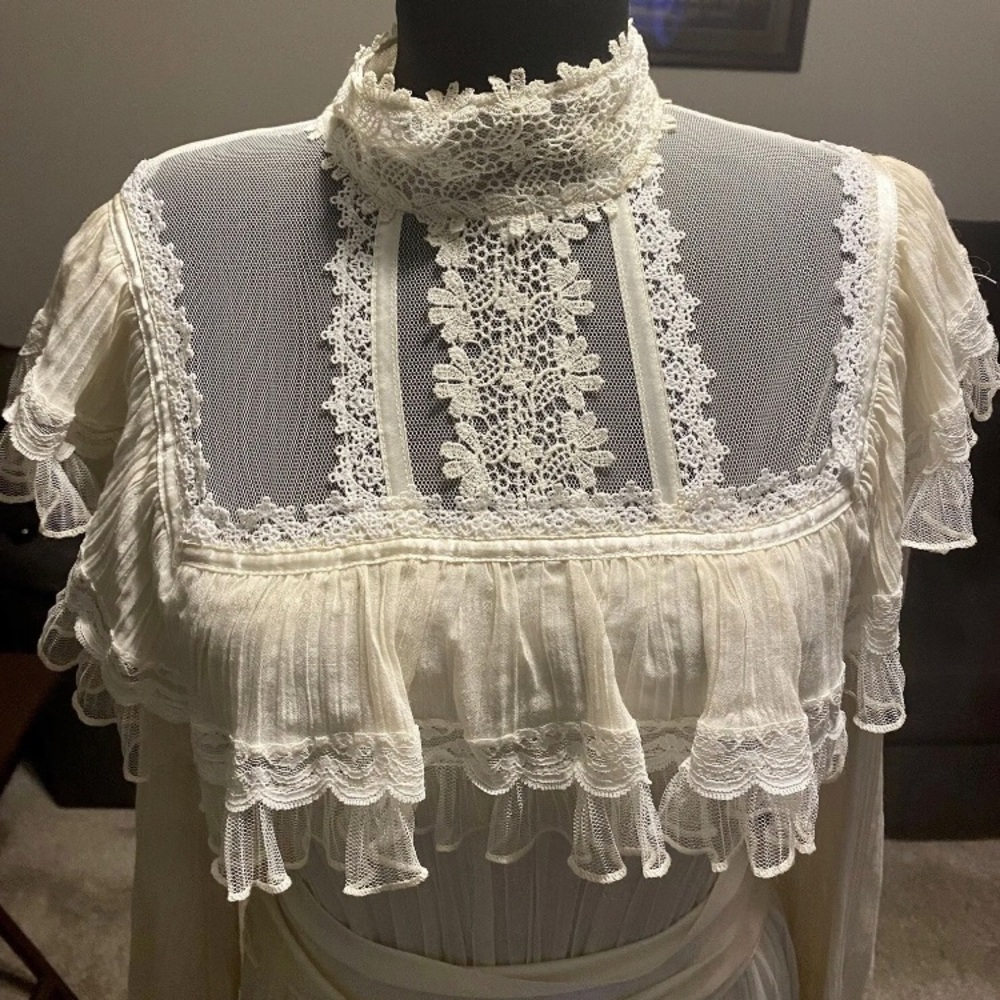 Rare Vintage 70's Gunne Sax Prairie White Wedding Lace Full Maxi Dress - Picture 3 of 8